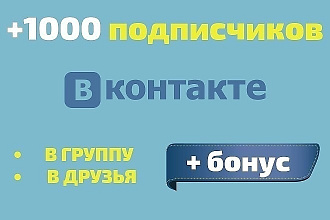 1000 подписчиков Вконтакте на Вашу страницу или в группу + Бонус