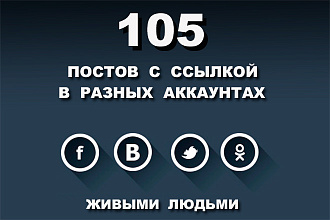 105 ссылок на сайт из Vk FB TW OK. Только живыми людьми и вручную