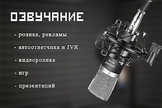 Диктор. Озвучу текст для рекламы, презентации, видеоролика. Быстро