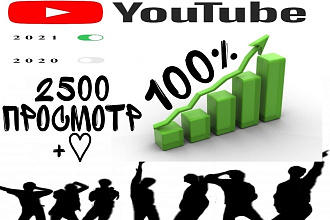 2500 реальных просмотров Youtube с гарантией + лайки в подарок
