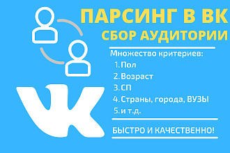 Парсинг ЦА ВКонтакте. 100.000 человек - 1 услуга