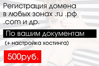 Регистрация домена в любых зонах .ru . рф .com и др