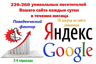 220-260 уникальных посещений сайта каждые сутки в течение месяца