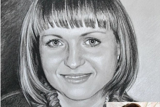 Портрет в технике реализм, нарисованный углём и мелом на бумаге