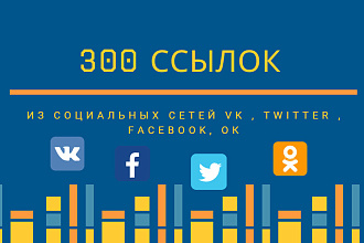 300 ссылок из социальных сетей VK , Twitter , Facebook, ОК