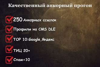 Анкорный прогон от 250 ссылок с ТИЦ от 10 спам до 10
