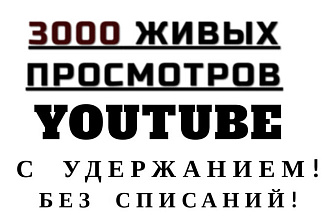 3000 Живых просмотров You tube Без списаний с удержанием
