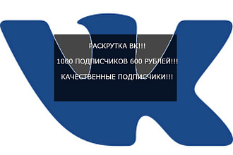 Раскручу группу В ВК, 1000 подписчиков 600 рублей