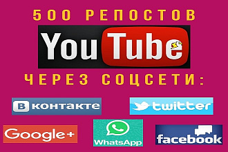 500 репостов YouTube живыми людьми из популярных социальных сетей