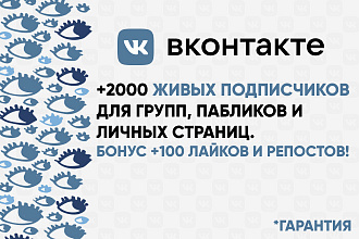 Продвижение Вконтакте +2000 живых подписчиков +Бонус. Гарантия
