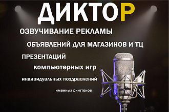 Озвучу текст для рекламы, видеоролика, презентации, инфографики