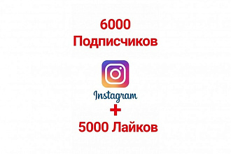 6000 Подписчиков + 5000 Лайков на профиль в Instagram